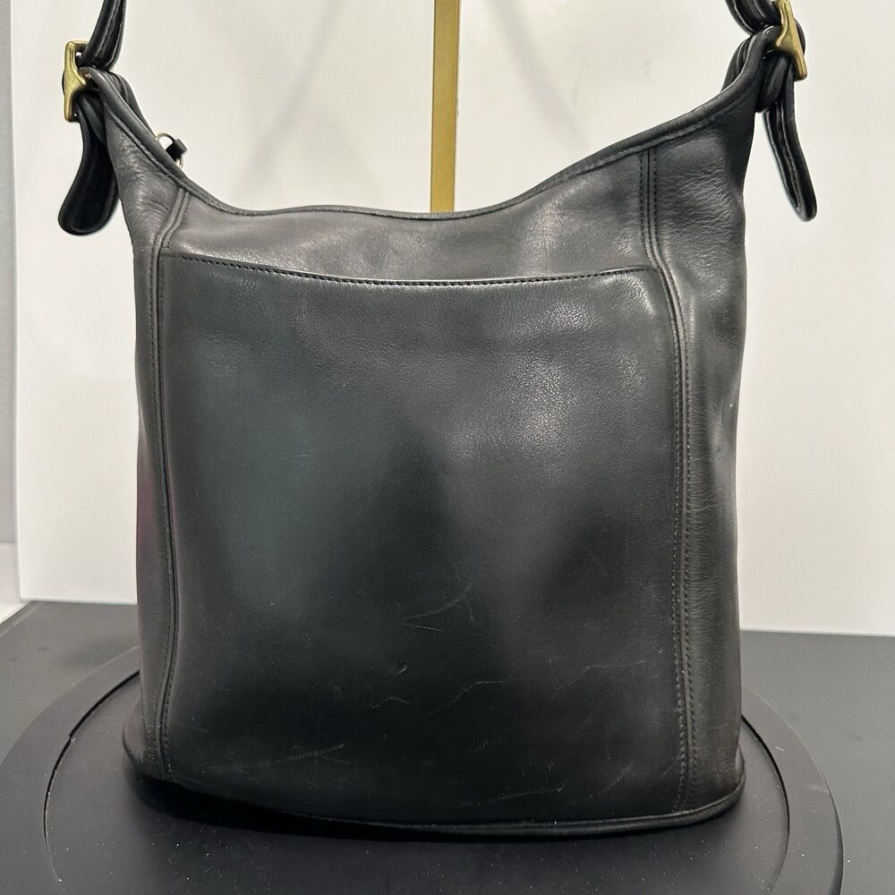 Vintage Coach Black Leather Slim Duffle Sac Shoulder Bag Hobo 9060 Legacy USA